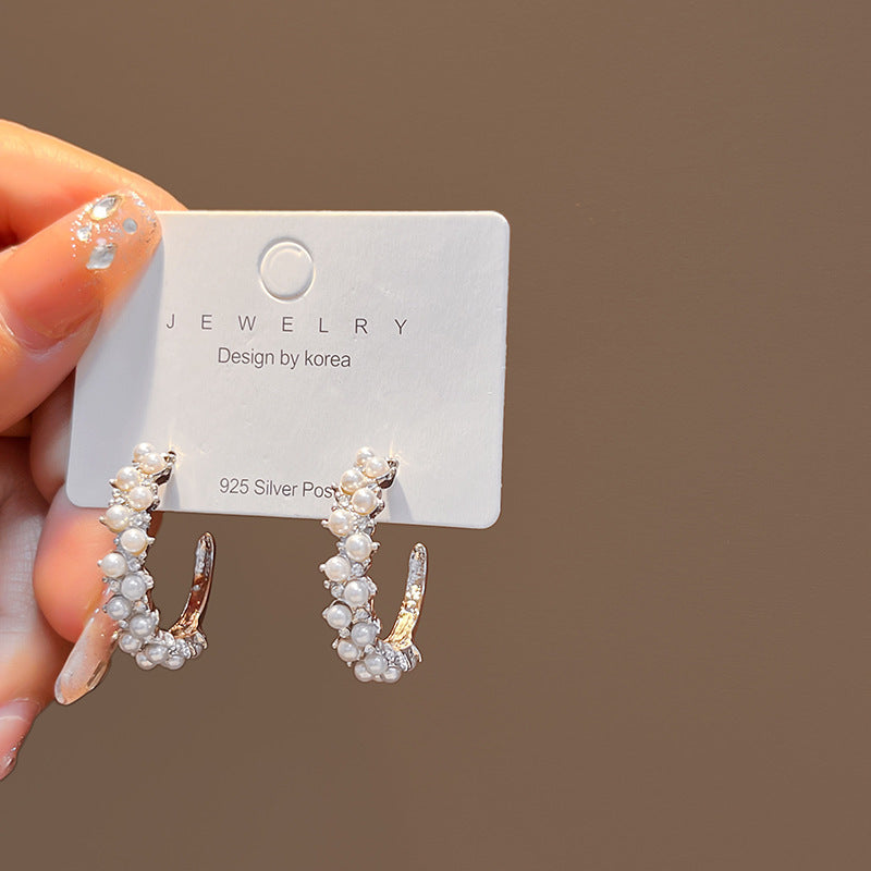 Wholesale Silver Needle Baroque Pearl Water Drop Love Flower Contrast Earrings